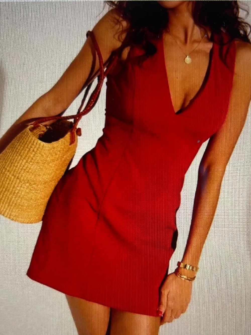 D102 NWT Commense Linen Red V Neck Sleeveless Dress Small